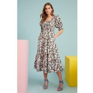 Rachel Parcell Smocked Square-Neck Puff Sleeve Tiered Midi Dress Sz.XL NWT